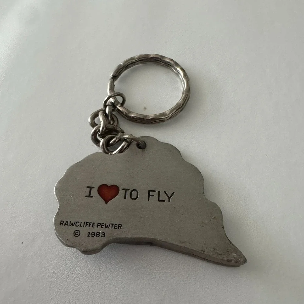 Vintage 1983 I Love to Fly Pewter Keychain Key Ring Airplane by Rawcliffe‎